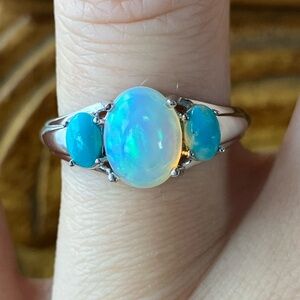 Ethiopian Opal Kingman Turquoise Sterling Silver Ring Size 7